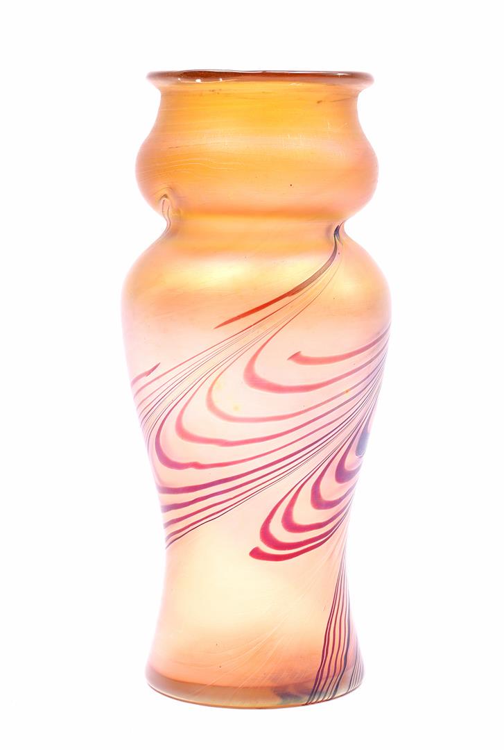 Decorative vase: Decorative vase with oil glaze in Jugendstil and Loetz style, 29 cm high