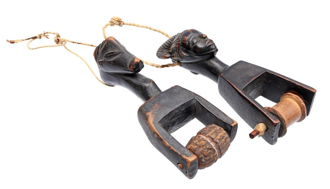 2 wooden loom pulleys, Ivory Coast (1 of 2)