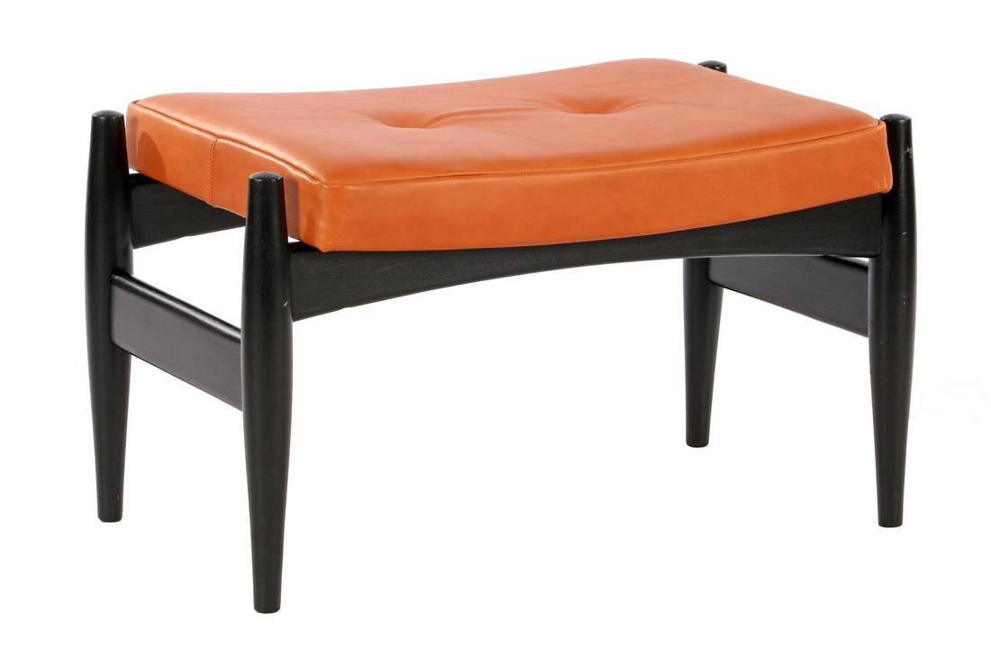 Blackened footstool with leather upholstery: Blackened footstool with leather upholstery, Denmark 1960s