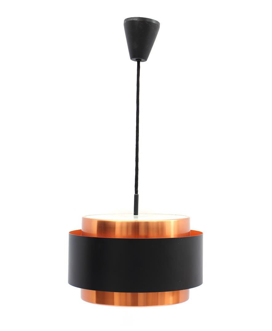 Jo Hammerborg (1920-): Jo Hammerborg (1920-)Copper and black aluminum hanging lamp, design Jo Hammerborg for Fog & Morup, Saturn series, Denmark design year 1963, winner iF Product Design 1969, total height 61 cm, diameter
