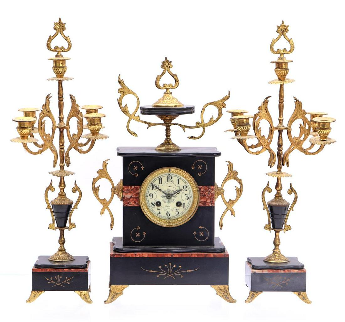 French marble 3-piece mantel clock (1 of 1)