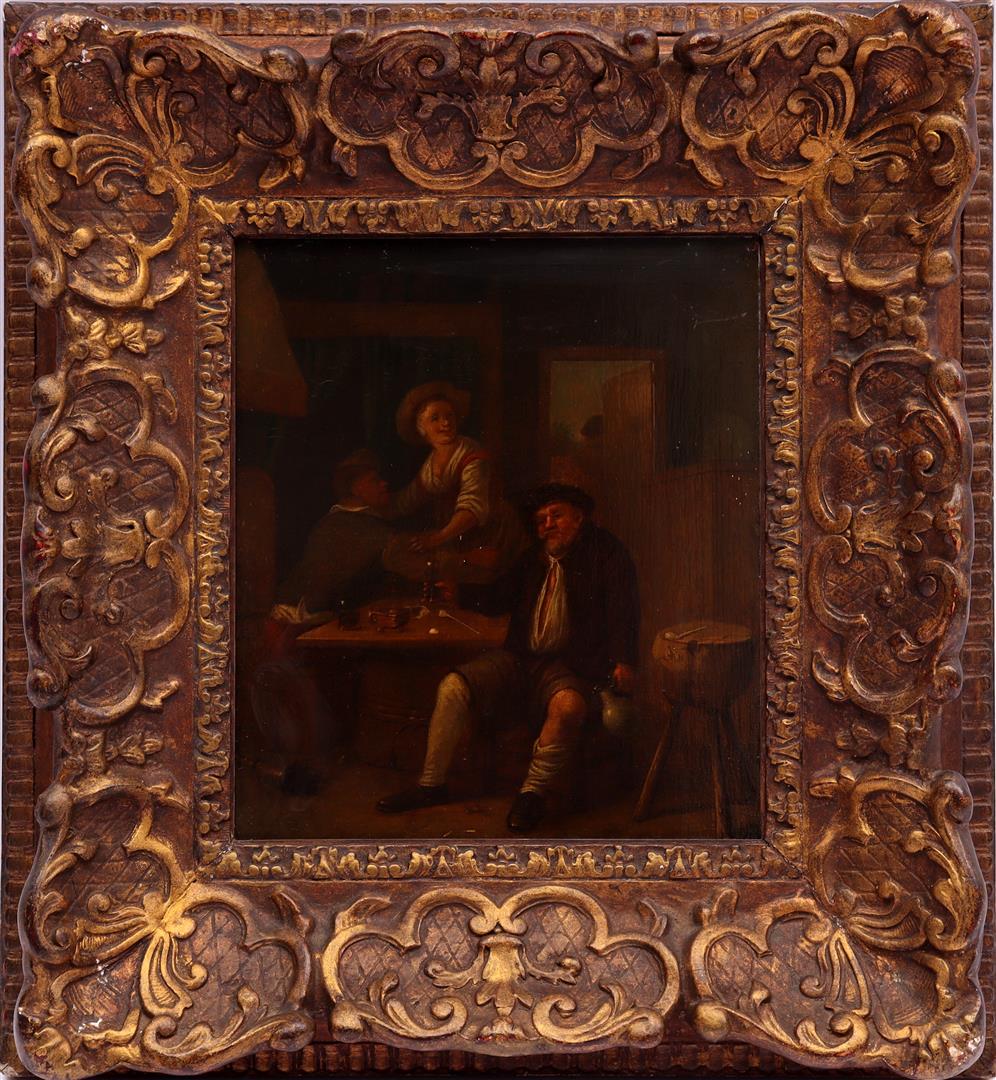 Anonymous: Anonymous, figures in inn after Jan Steen, panel 27.5x23 cm