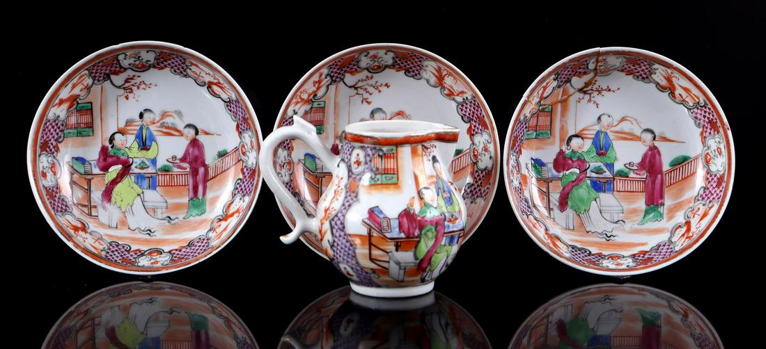 3 porcelain dishes and 1 creamer with polychrome (1 of 6)