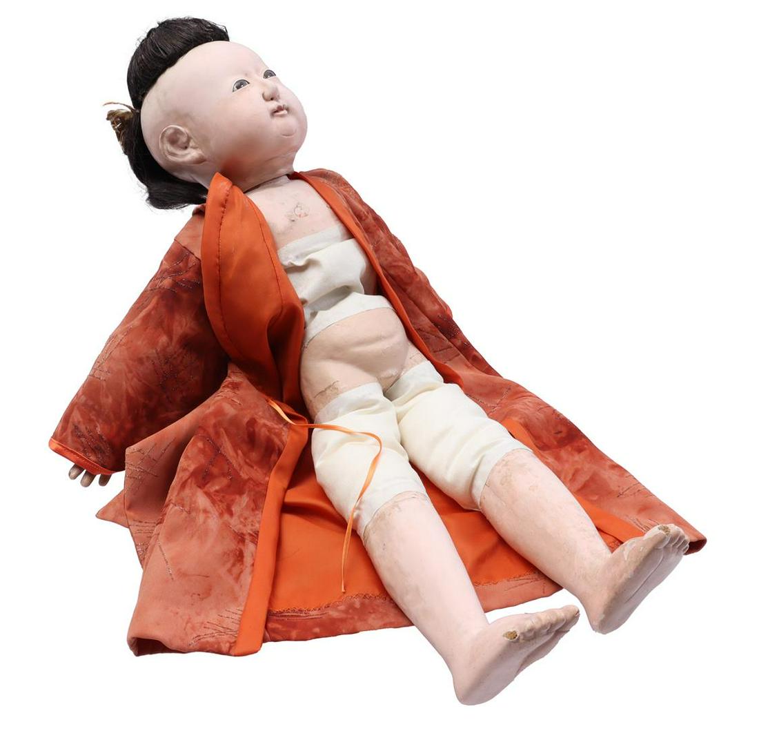 Paper mache doll, glass eyes and original wig (1 of 1)