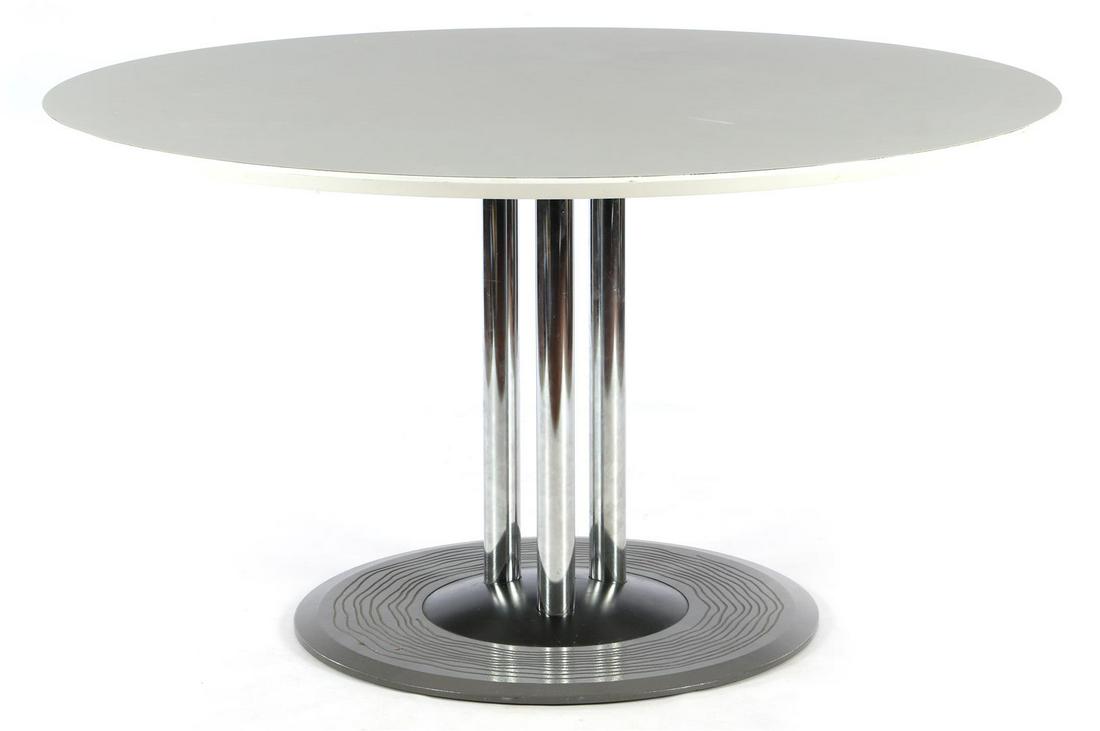 White laminated dining room table on 3 chromed metal (1 of 1)