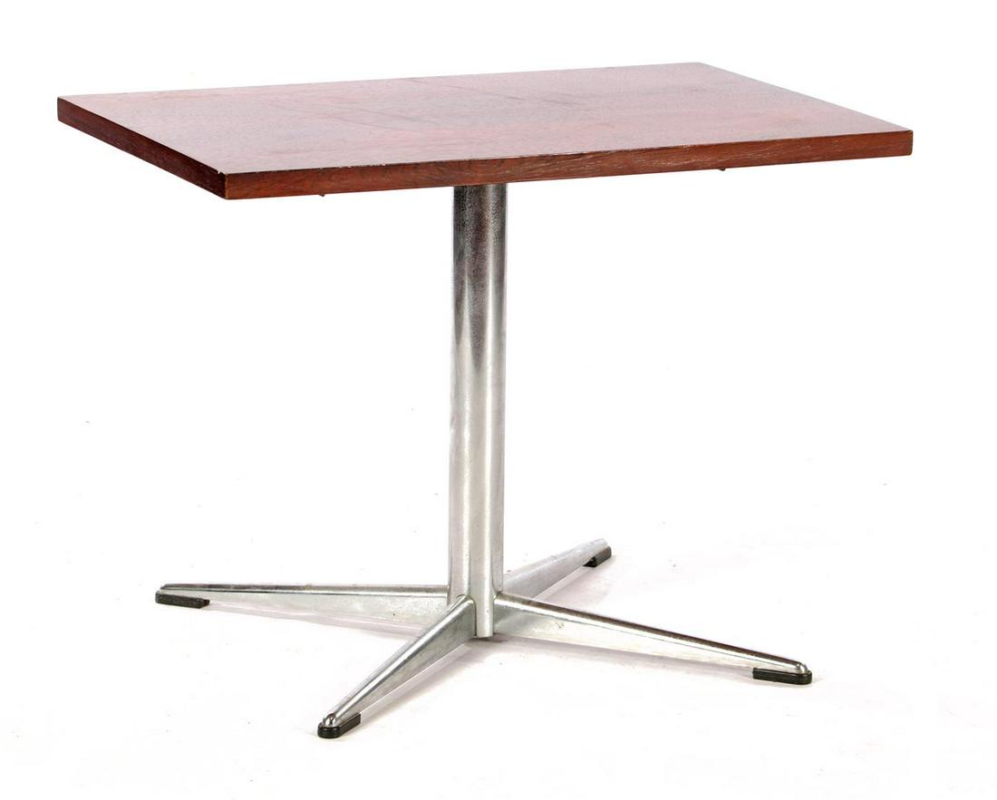 Rosewood veneer side table: Rosewood veneer side table on chromed metal star base, the Netherlands 1970s, 53 cm high and top size 70x45 cm