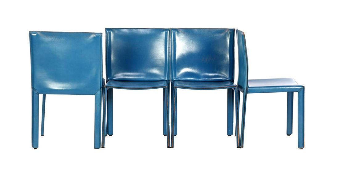 4 blue leather dining room chairs (1 of 1)
