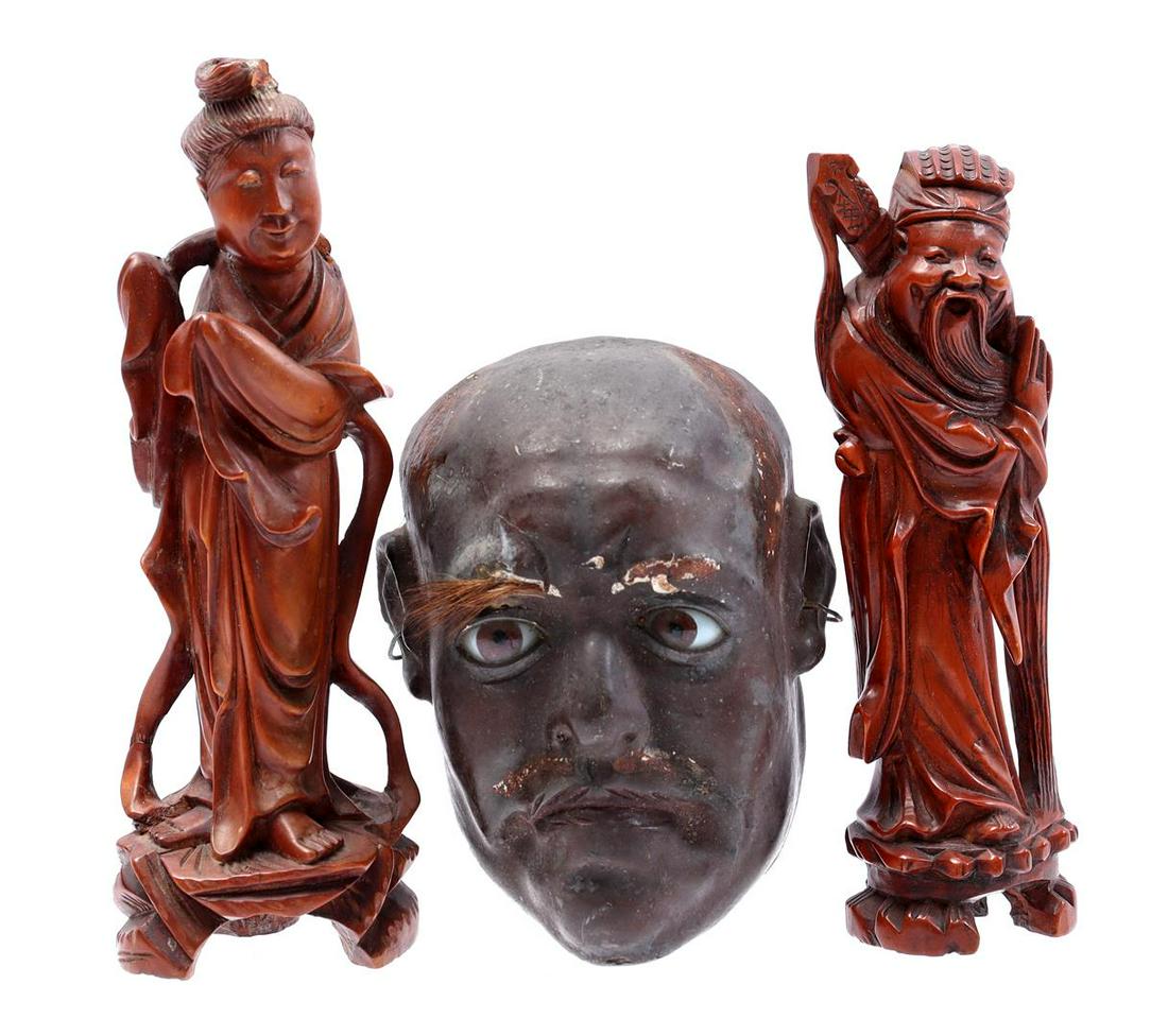 2 wooden statues and plaster mask (1 of 1)