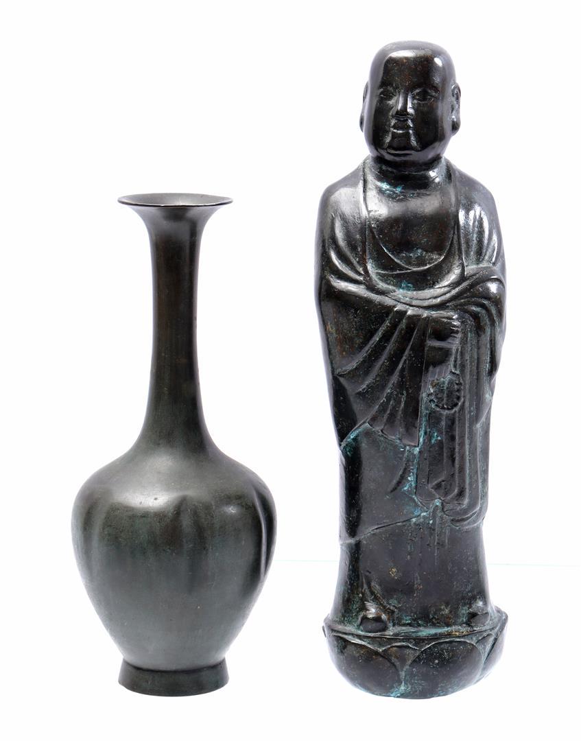 Bronze pipe vase and bronze statue (1 of 1)