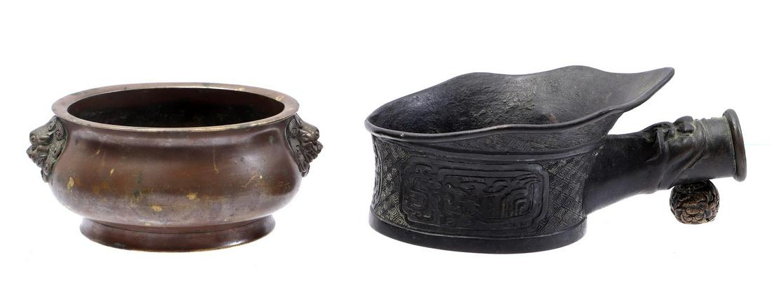 Bronze incense burner and bronze silk iron pan (1 of 2)