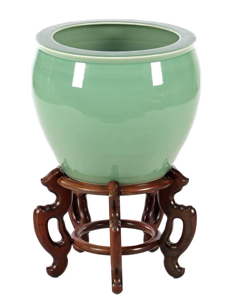 Green glazed porcelain flower pot (1 of 1)