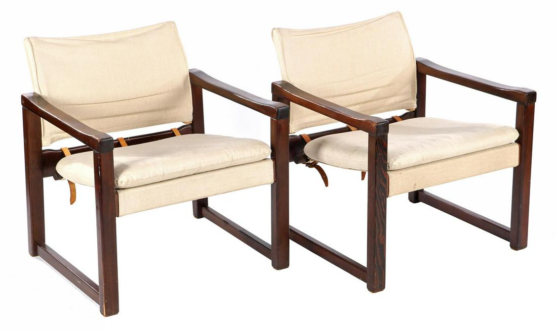 Karin MÃ¶bring: Karin MÃ¶bring2 ash wood armchairs with linen cover, design Karin Mobring for IKEA, model Diana/Safari, Sweden 1970s (demountable)