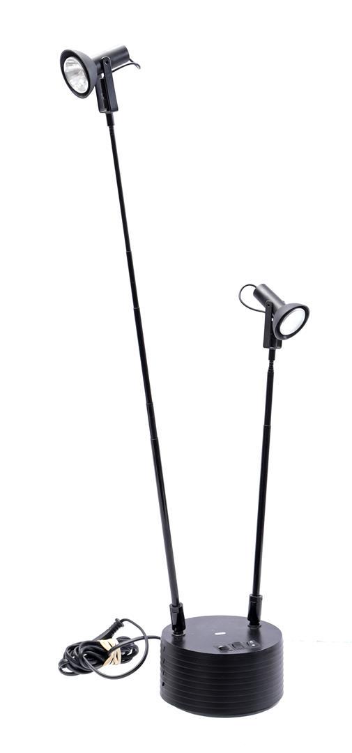 Hans Ansems (1956-): Hans Ansems (1956-)Blackened plastic and aluminum telescopic 2-light table or desk lamp, design Hans Ansems for Luxo, model 'Sciopticon' Italy design 1980s, max. 110 cm high (left telescope does not m