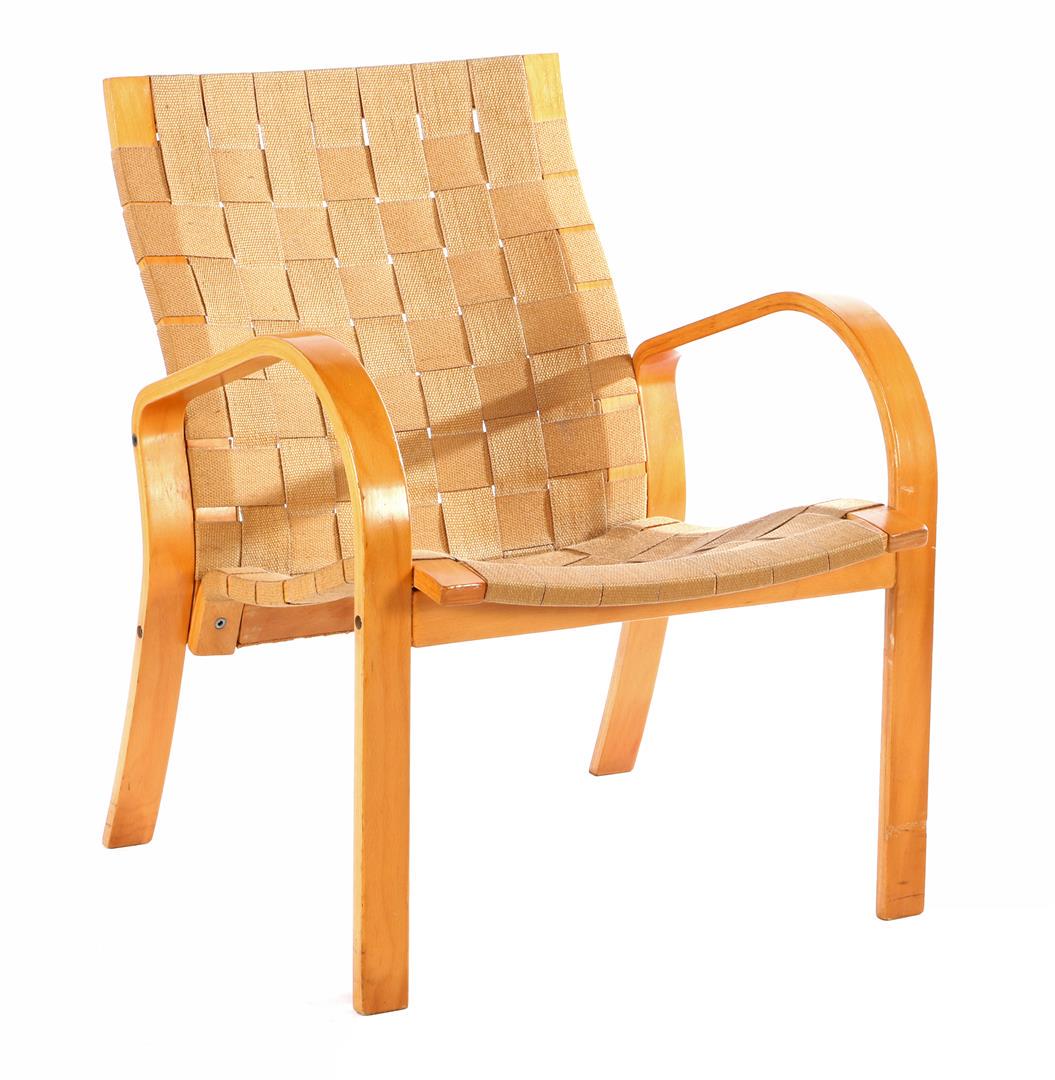 Beechwood armchair: Beechwood armchair with wickerwork of tires, Scandinavia late 20th century