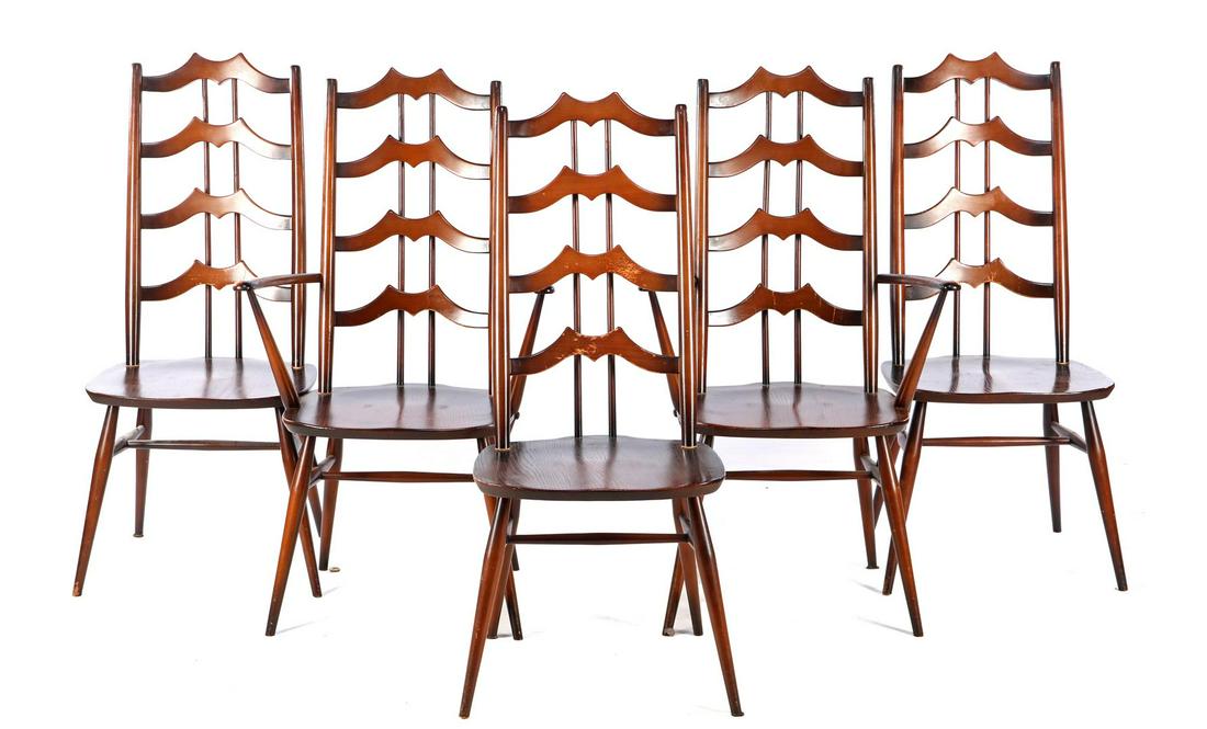 Lucian Ercolani (1888-1976): Lucian Ercolani (1888-1976)4 walnut ladder-back chairs, design Lucian R. Ercolani for Ercol, England, mid 20th century