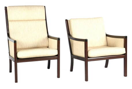 Ole Wanscher: Ole Wanscher (1903-1985)2 teak armchairs for him and for her, design Ole Wanscher for P. Jeppesen, marked on the bottom, Denmark 2nd half 20th century