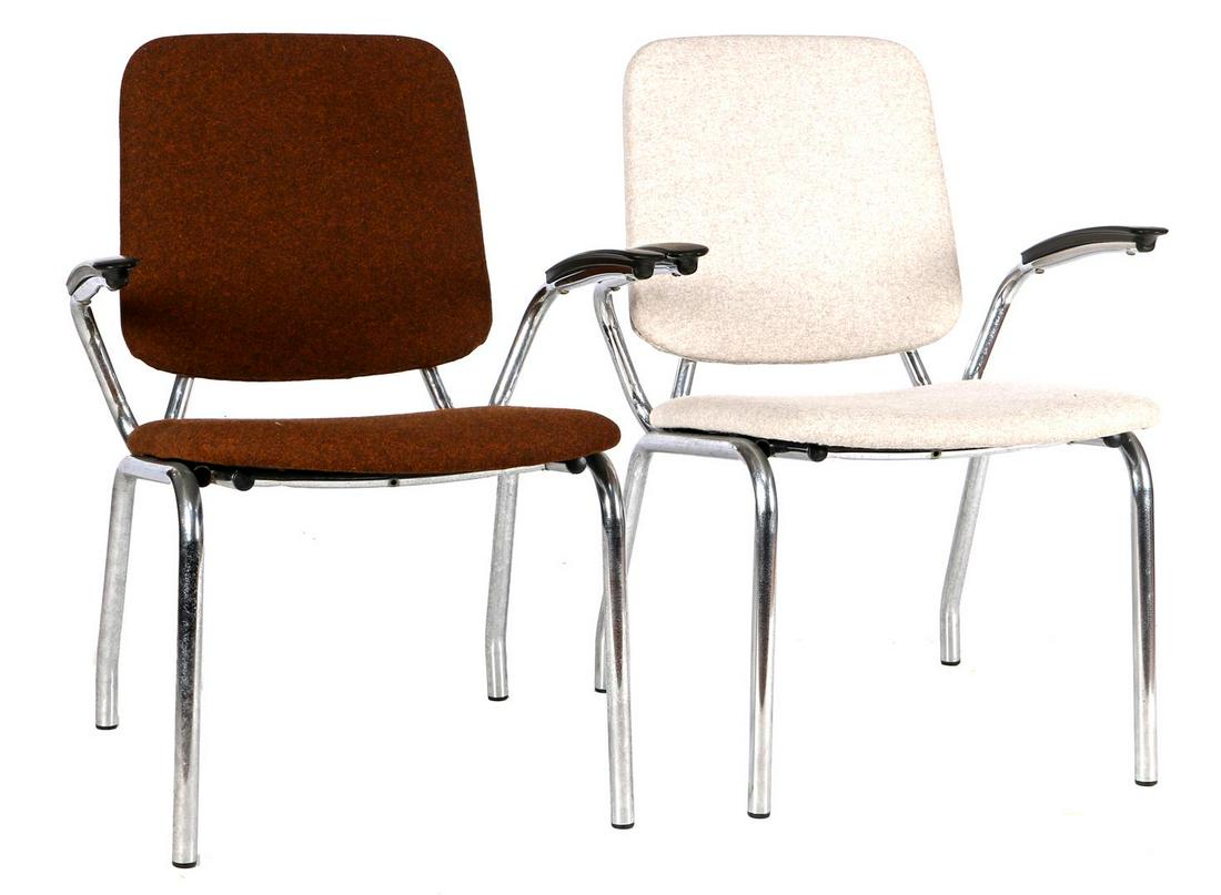 2 tubular frame armchairs: 2 tubular frame armchairs with bakelite armrests