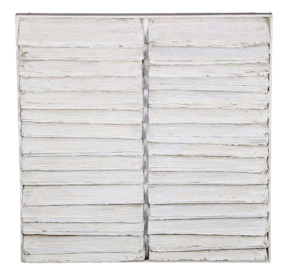 Anonymous: Anonymous, composition with wood and paper inspired by Jan Schoonhoven. A note applied on the back with a red marker from which we as an auction company do not derive any guarantee.104x104 cm