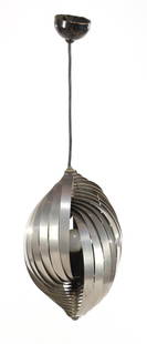 Henri Mathieu: Henri Mathieu (1876-)Stainless steel spiral-shaped 2-light hanging lamp, attributed design Henri Mathieu for Mathieu Lustrerie, Cinetique series, France mid 20th century, excl. cord 32 cm high