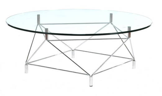 Andreas Hansen: Andreas Hansen (1936-)Modern chromed wire steel coffee table with round glass top, design Andreas Hansen for Eilersen, model 'Spider', Denmark second half 20th century, 37 cm high and top size 105 cm