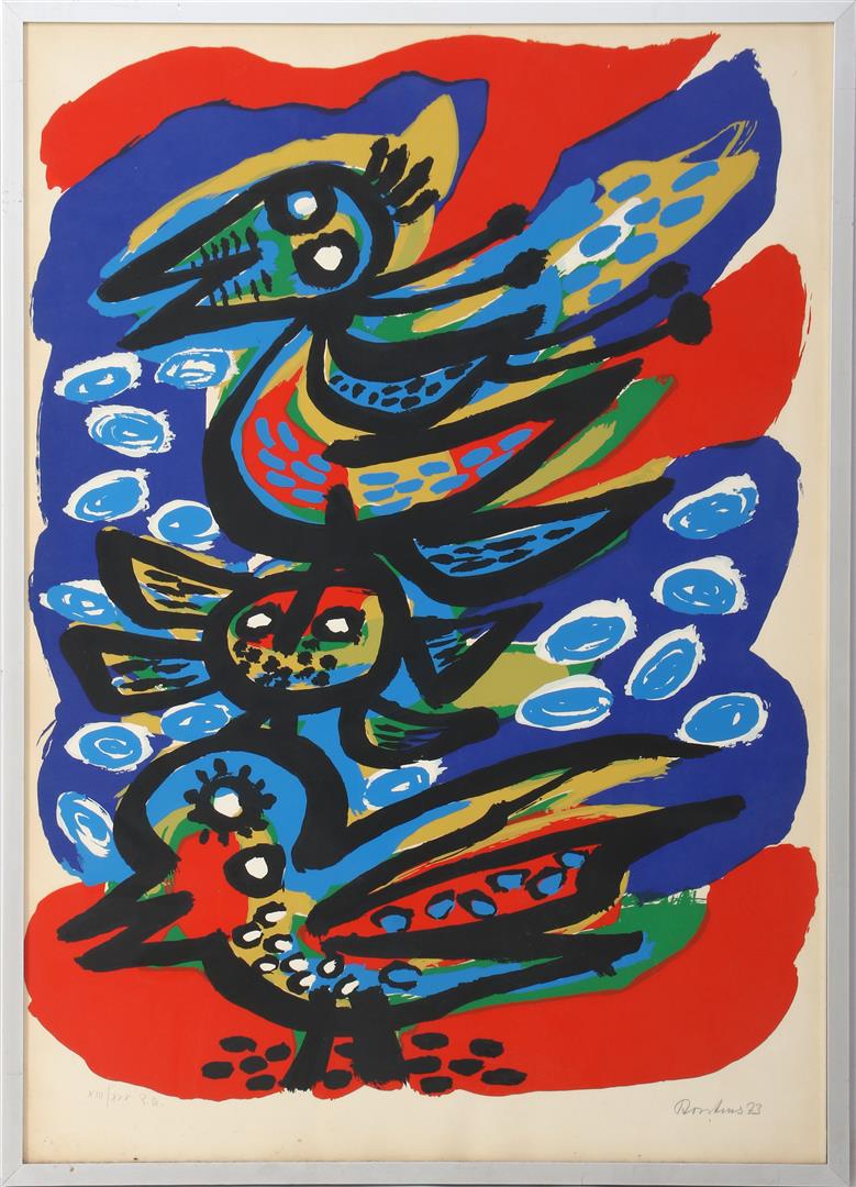 Anton Rooskens: Anton Rooskens (1906-1976)Modern composition of birds, litho dated 1923, 70x50 cm