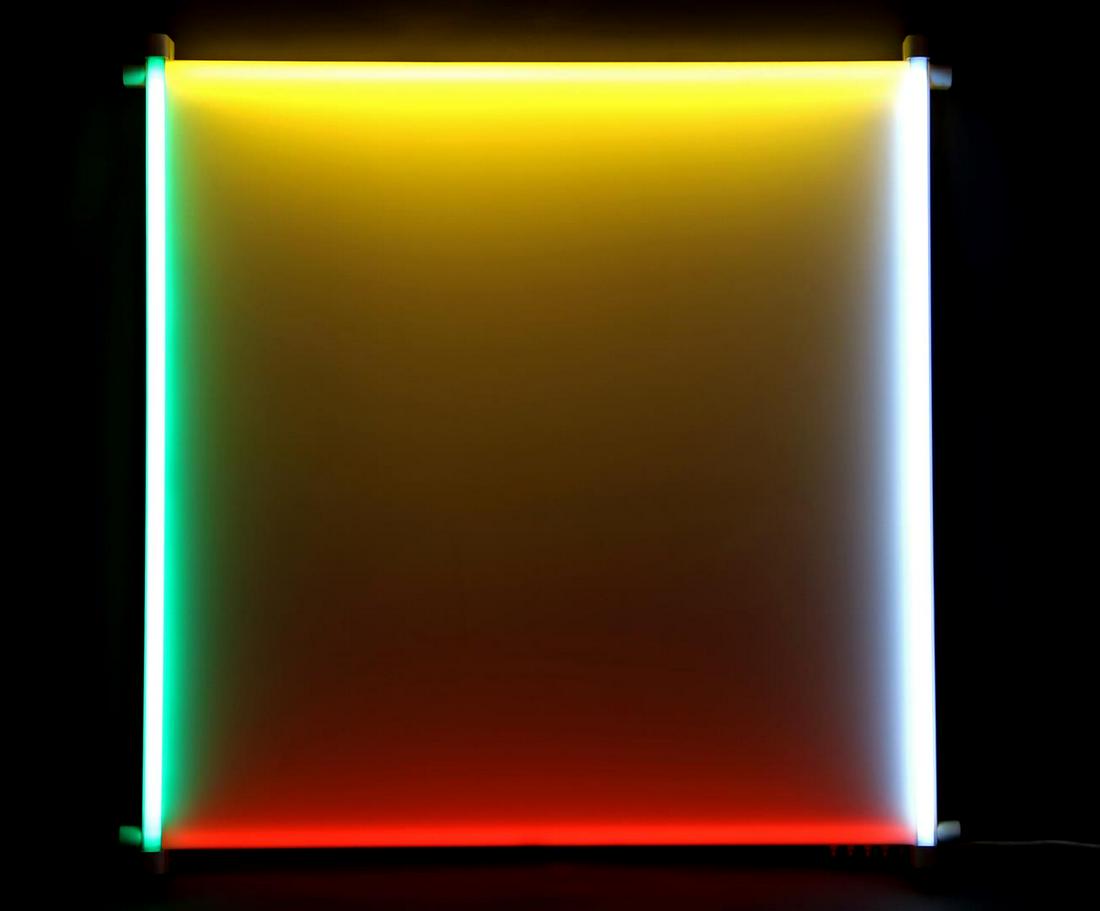 Aldo van den Nieuwelaar: Aldo van den Nieuwelaar (1944-2010)Minimalist and abstract plexiglass light object, design Aldo van den Nieuwelaar for Nila Lights, titled 'Outline', Netherlands design year 1983, 125x125 cm