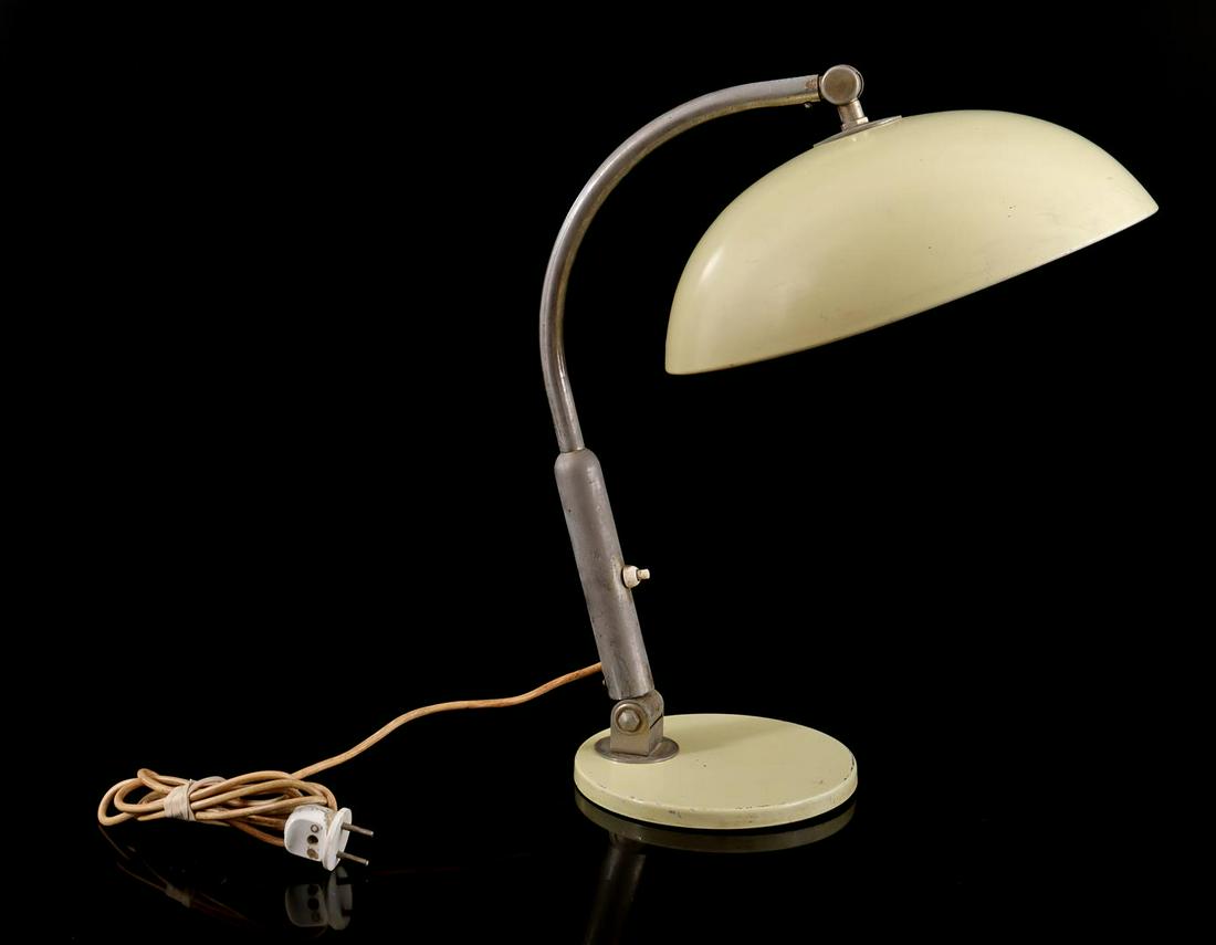 Herman Theodoor Jan Anthoin Busquet: Herman Theodoor Jan Anthoin Busquet (1914-1977)Yellow adjustable metal desk lamp, design H. Busquet for Hala Zeist, model '144', Netherlands design year 1932, 38 cm high, shade 30 cm diameter