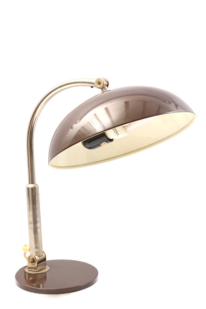 Herman Theodoor Jan Anthoin Busquet: Herman Theodoor Jan Anthoin Busquet (1914-1977)Brown metal desk lamp with chromed arm, design Busquet for Hala Zeist, ca. 1932, 43 cm high