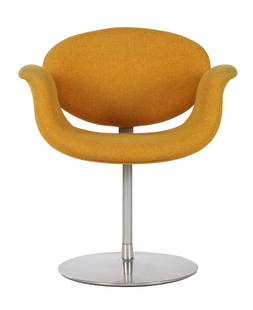 Pierre Paulin: Pierre Paulin (1927-2009)Orange upholstered armchair on column, design Pierre Paulin for Artifort, model 'Little Tulip/F549', marked on metal plate, Netherlands design year 1965, later version, backre