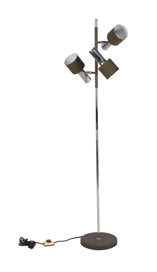 Koch & Lowy of Jo Hammerborg: 1970s Koch & Lowy of Jo Hammerborg 3-light floor lamp with brown accents, 158 cm high
