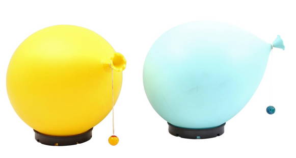 Yves Christin: Yves Christin (1949-1999)Blue and yellow plastic table, ceiling or wall lamp in the shape of a balloon, design by Yves Christin, executed by Bilumen, Italy, design year 1975, later version, marked on