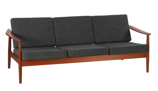 Arne Vodder: Arne Vodder (1926-2009)Teak 3-seater sofa with gray upholstered cushions, design Arne Vodder, executed by France & Son, marked with factory logo and numbered '7211894', Denmark, second half of the 20t