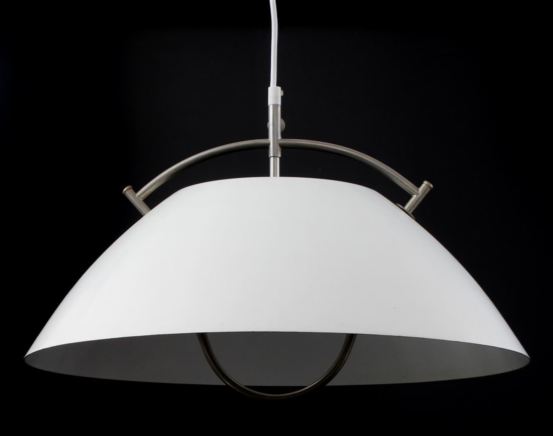 Hans J. Wegner: Hans J. Wegner (1914-2007)White aluminum hanging lamp, design Hans Wegner, executed by Louis Poulsen, Sweden, mid-20th century, shade 51 cm diameter