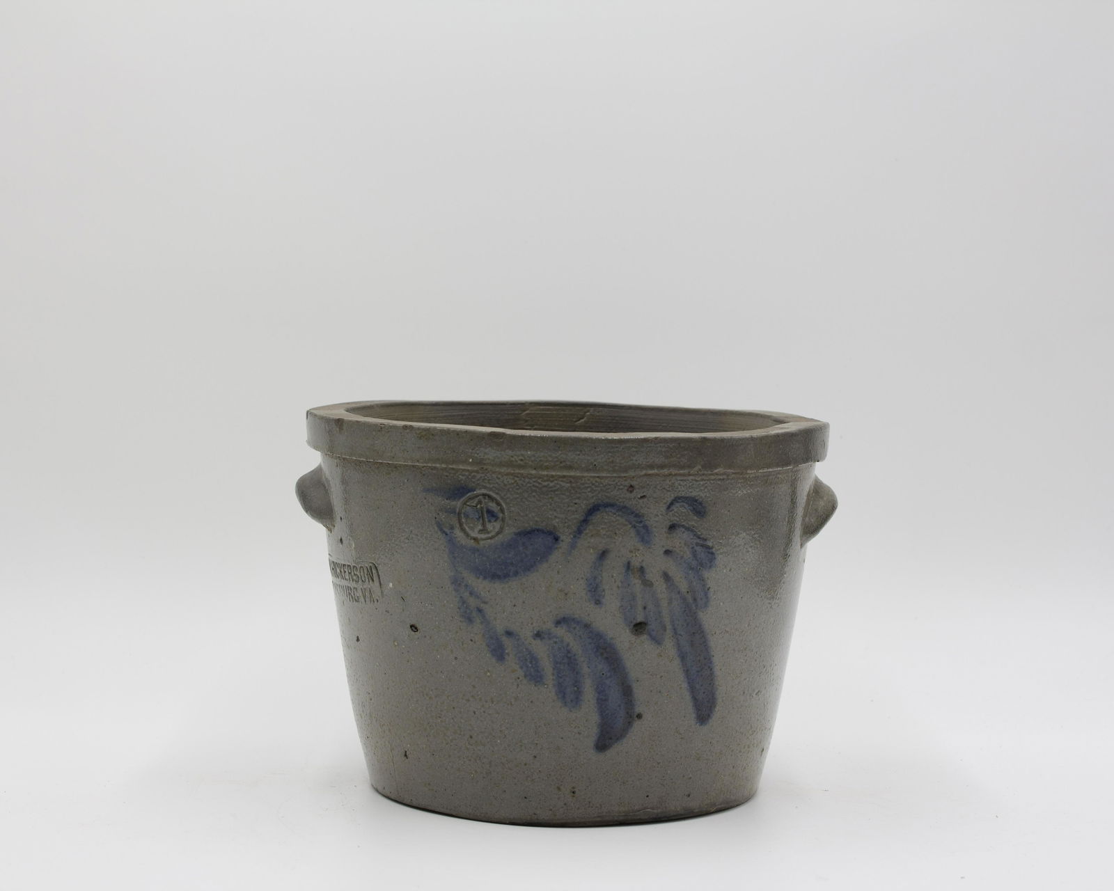 DECORATED SALT-GLAZED STONEWARE BUTTER OR CAKE CROCK. (1 of 3)