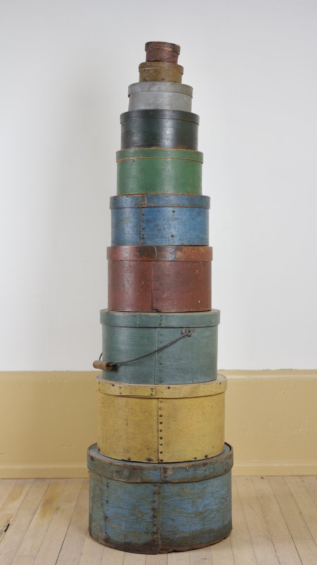 TEN PAINTED PANTRY BOXES OF GRADUATED SIZE. (1 of 1)