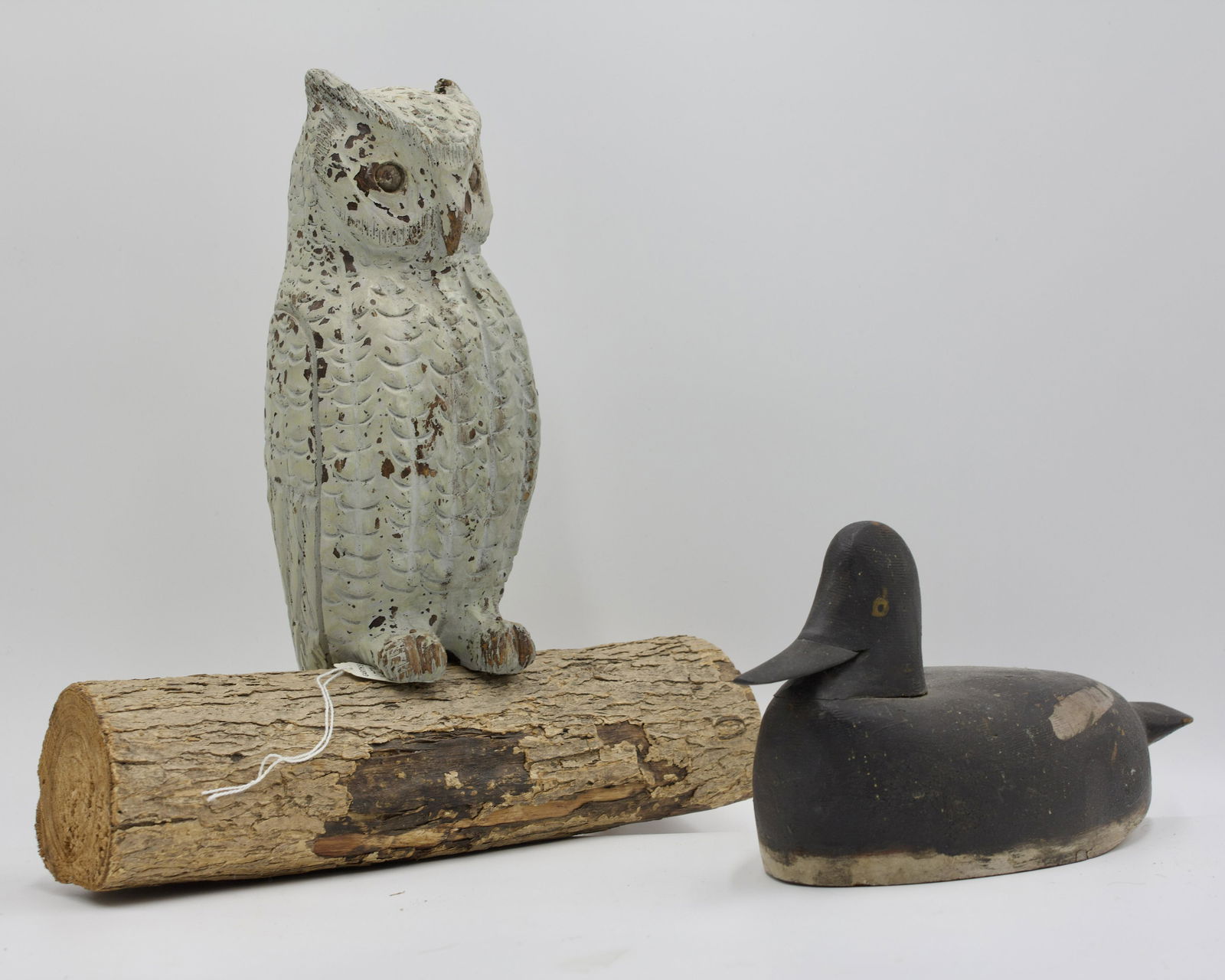 FOLK ART OWL CARVING AND DUCK DECOY. (1 of 7)