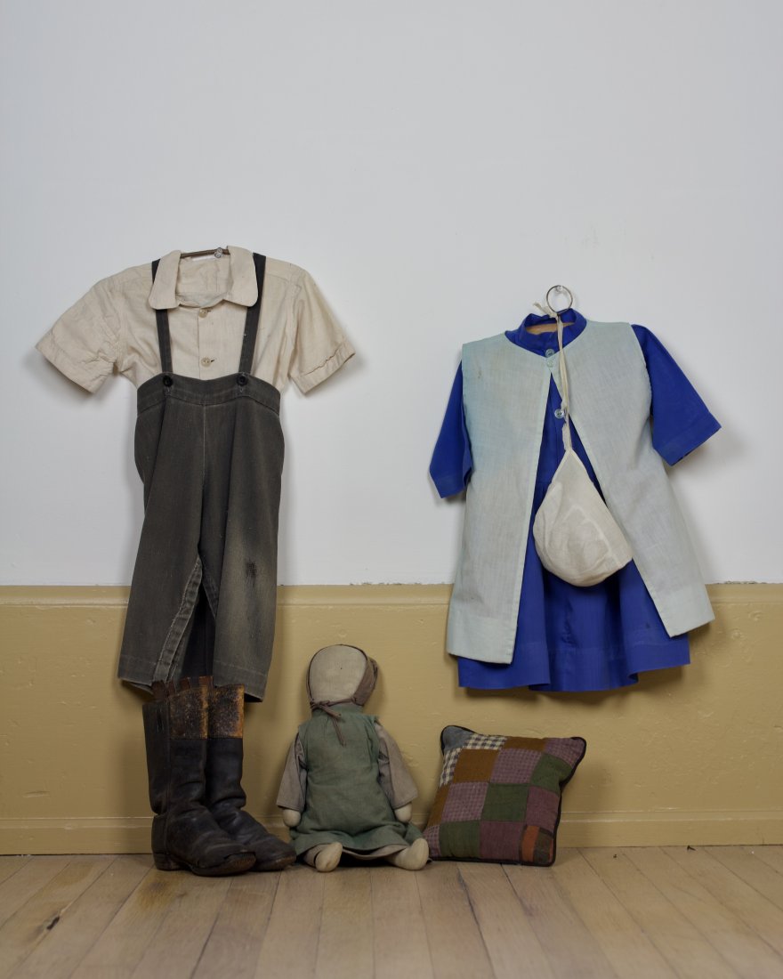 OLD AMISH DOLL, BOYS BOOTS AND AMISH CLOTHING. (1 of 1)