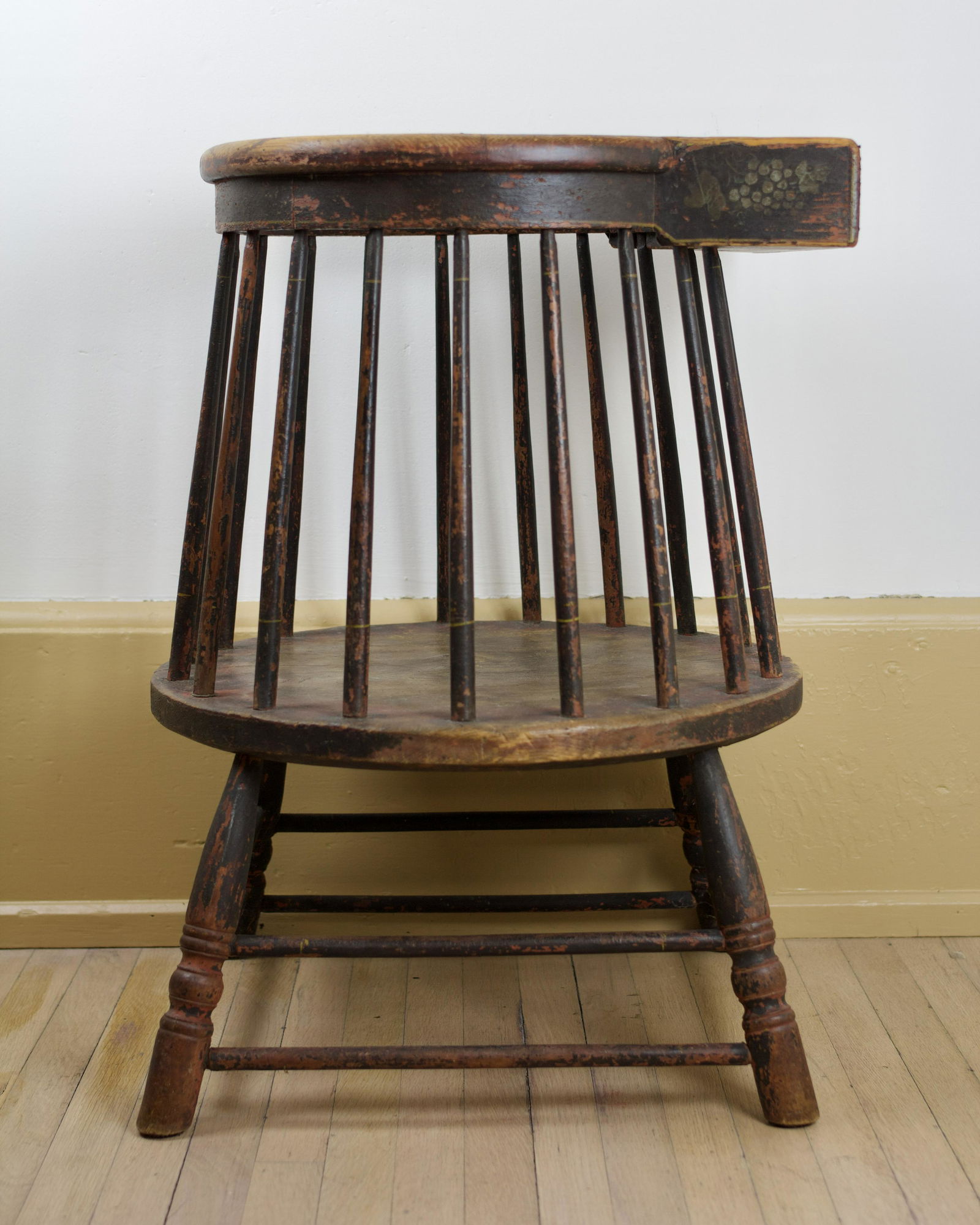 PAINTED AND STENCILED PINE, HICKORY, AND MAPLE WINDSOR BABY TENDER. (1 of 8)