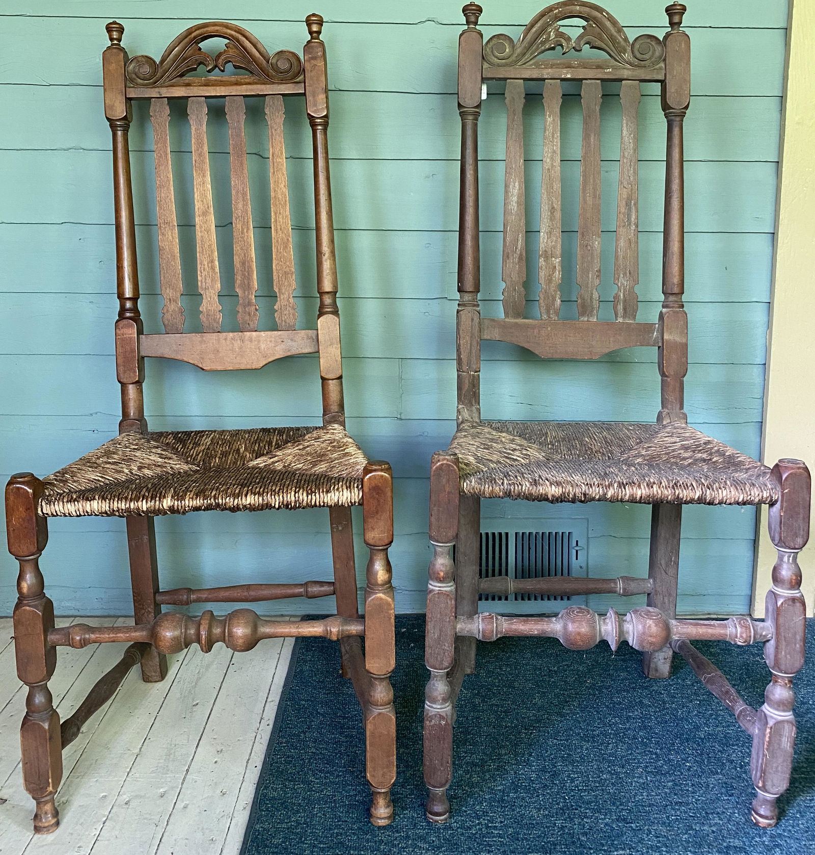 PAIR OF WILLIAM AND MARY MAPLE AND ASH BANNISTER BACK SIDE CHAIRS. (1 of 8)
