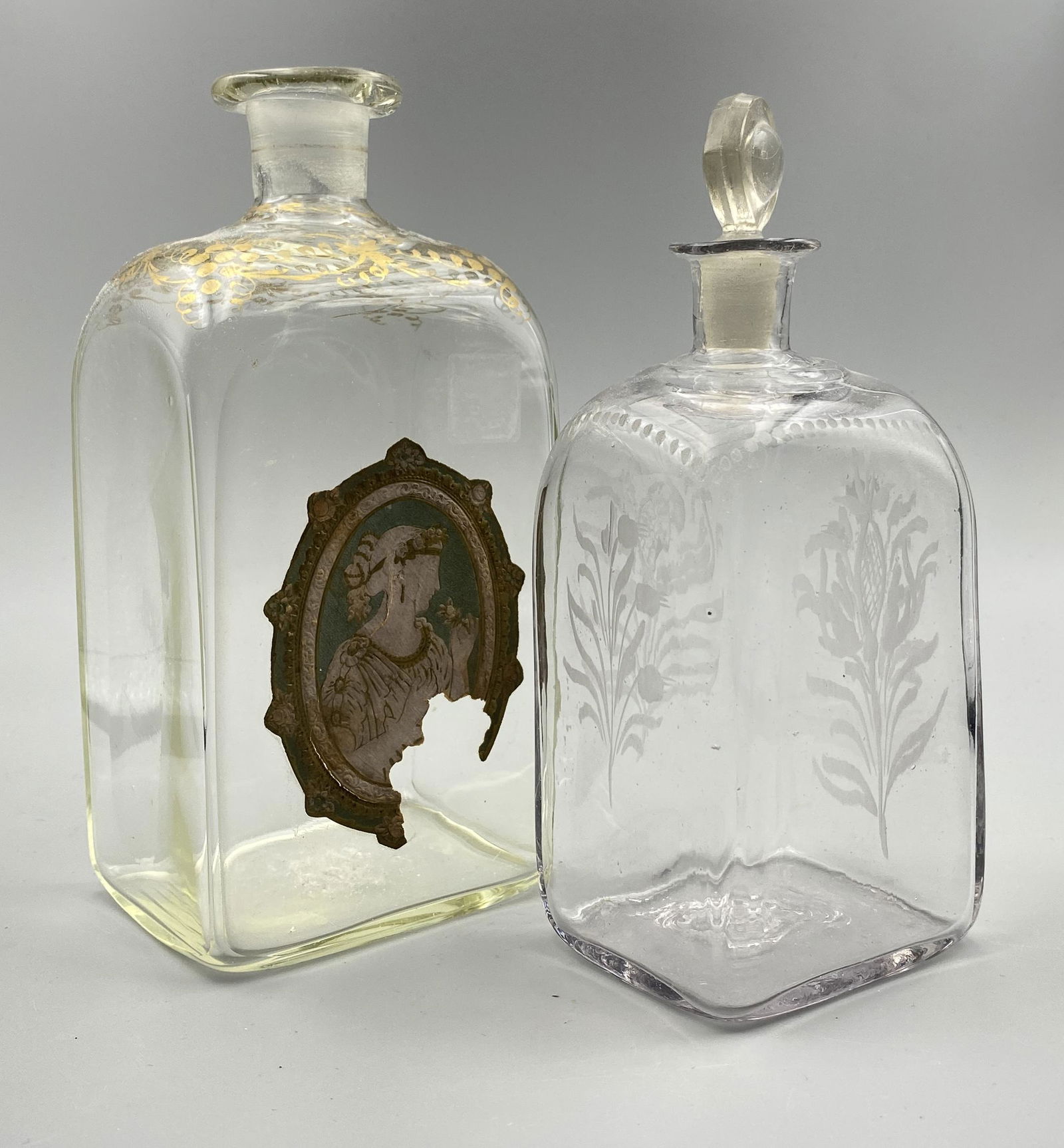 TWO STEIGEL TYPE BOTTLES. (1 of 2)