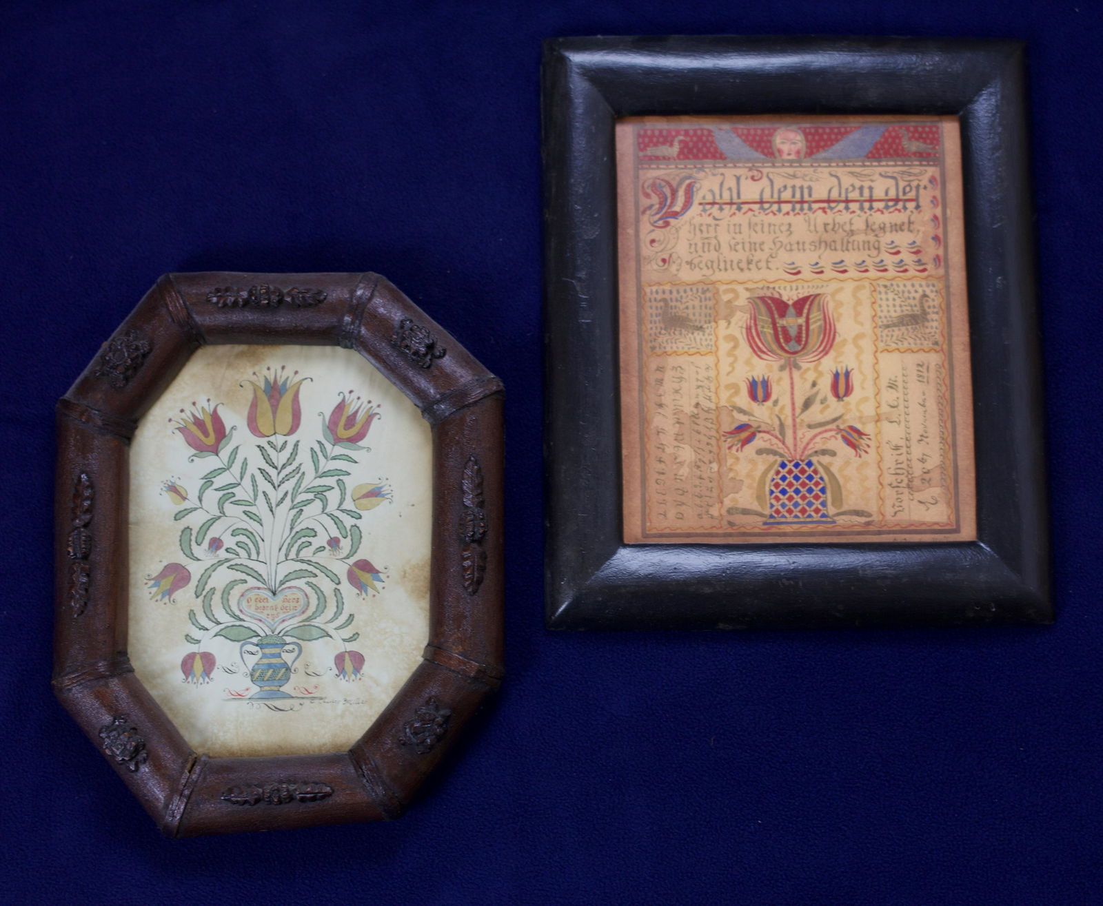 TWO CONTEMPORARY WATERCOLOR FRAKTURS. (1 of 5)