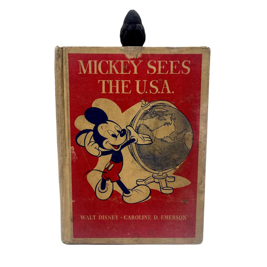Pub. 1944, First Printing, Illustrated Lithograph Plates, "Mickey Sees the U.S.A" by Walt Disney and: "Mickey Sees the U.S.A", Author: Walt Disney and Caroline D. Emerson, Publisher: D.H. Heath and Company, Publish Date: 1944, Illustrator: Walt Disney, Edition: First Printing, First Edition. A Scarce 