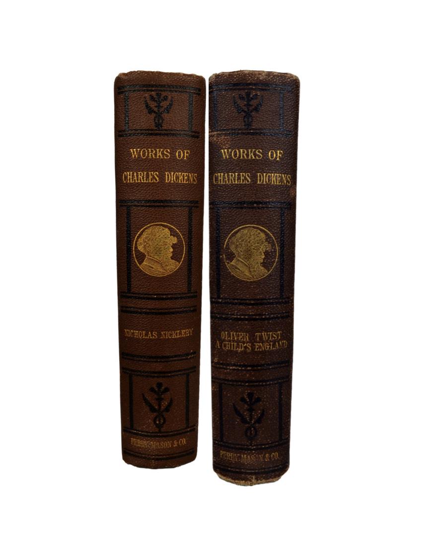 Pub. 1884, Rare Books, Illustrated, Vol. I-II, "Nicholas Nickleby" by Charles Dickens, plus 1 other: "Nicholas Nickleby", Vol. I-II, Author: Charles Dickens, Publisher: Perry Mason & Co., Publish Date: 1884, Rare Book. Illustrated. Nicholas Nickleby's father dies unexpectedly after losing all of his 