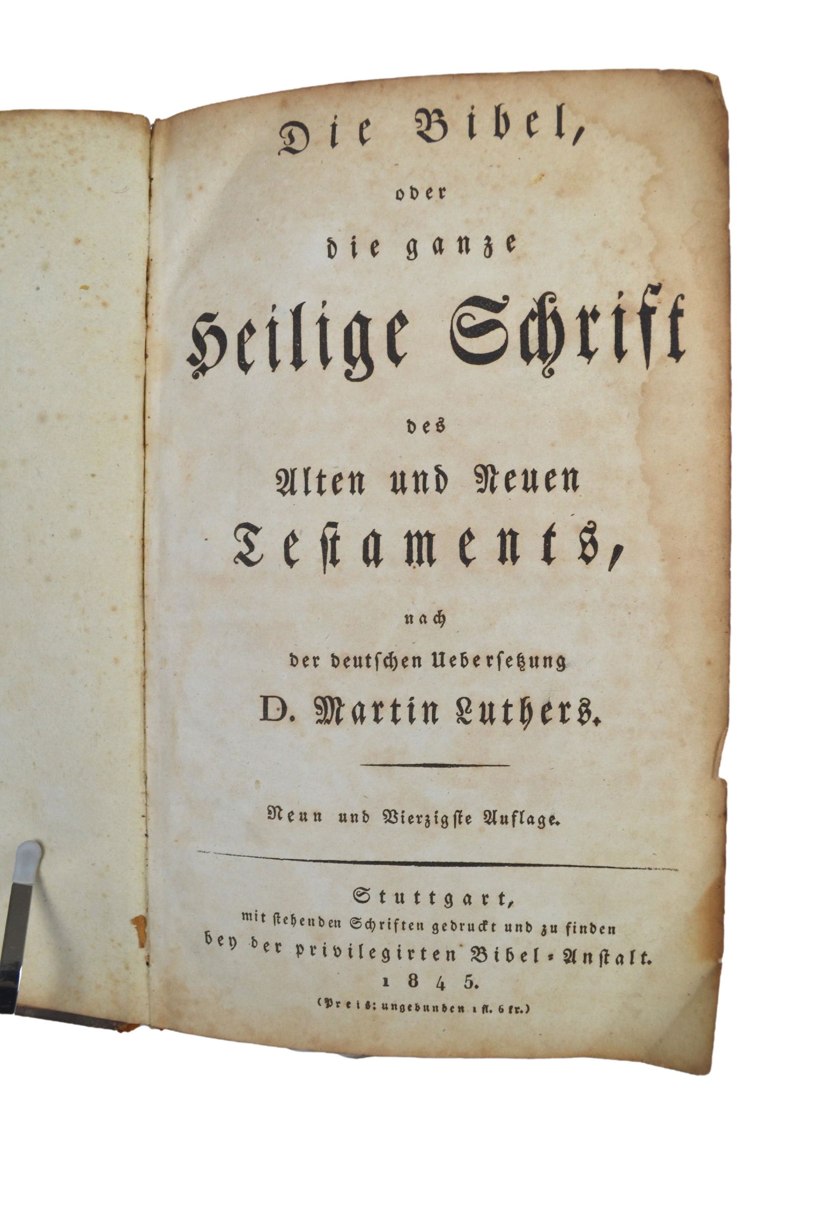 Pub. 1845, "Die Bibel oder Des Alten und Neuen Testaments, nach der deutschen Ubersetzung D. Martin (1 of 4)