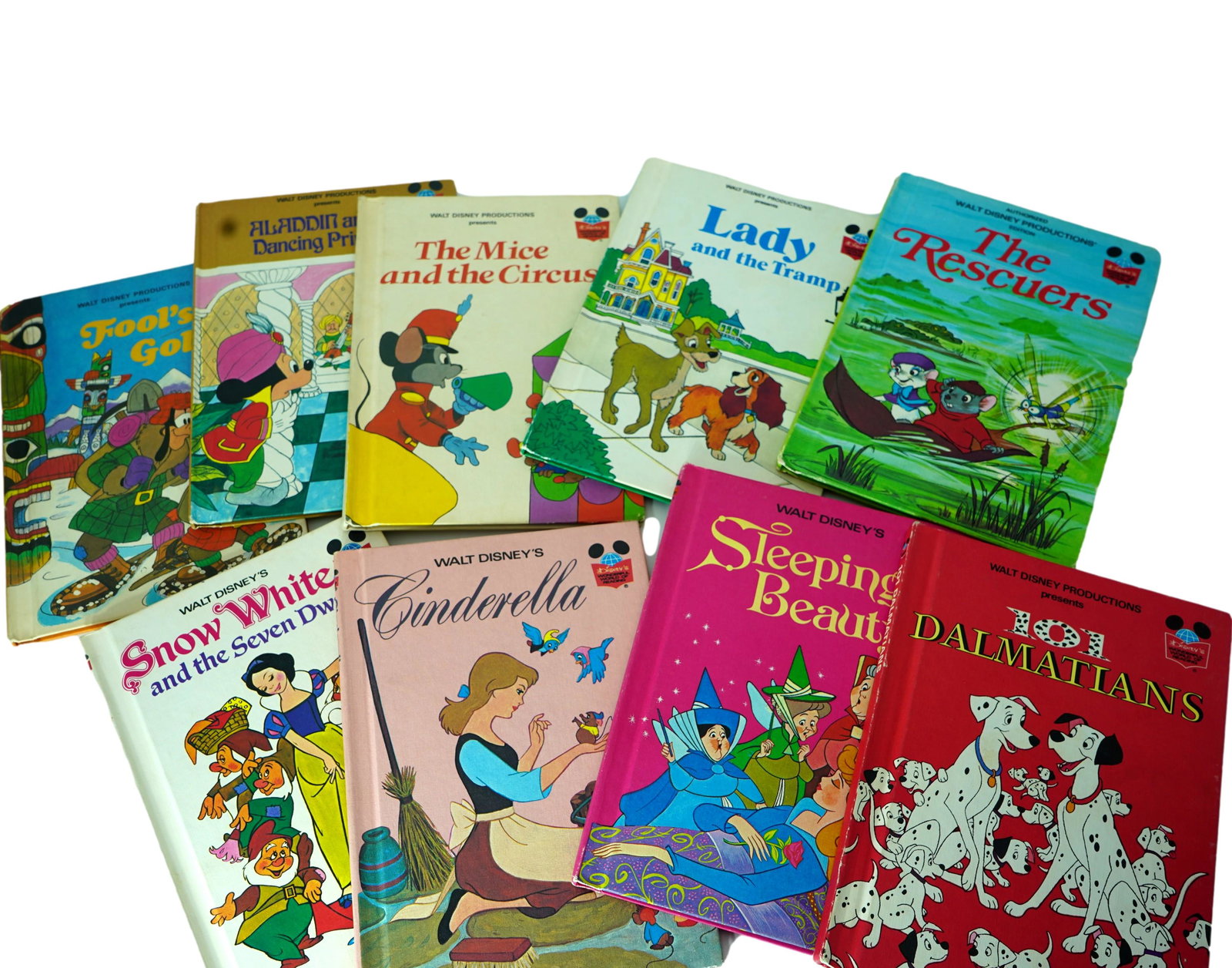 Pub. 1973, First Edition, Illustrated, "Lady & The Tramp. The Incredibles. Beauty & the Beast.: "Lady & The Tramp. The Incredibles. Beauty & the Beast. Pinocchio. Rescuers Down Under. Dumbo. 101 Dalmatians. Duck Tales. Lucky Puppy. Little Mermaid. Bambi Grows Up. Prince Pauper. Bambi. Peter Pan.