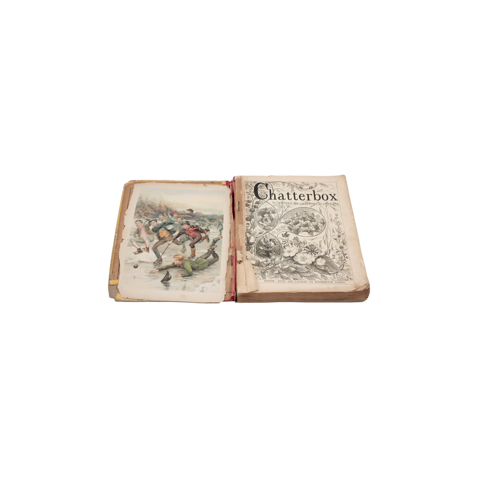 Pub. 1892, Illustrated Colour Plates and Engravings, "Chatterbox", Editor: J. Erskine Clarke, M.A.,: "Chatterbox", Editor: J. Erskine Clarke, M.A., Publisher: Estes & Lauriat, Publish Date: 1892, Edition: 1892 Edition. Illustrasted. Color Cover and Frontispiece, b/w Engravings Throughout Book.