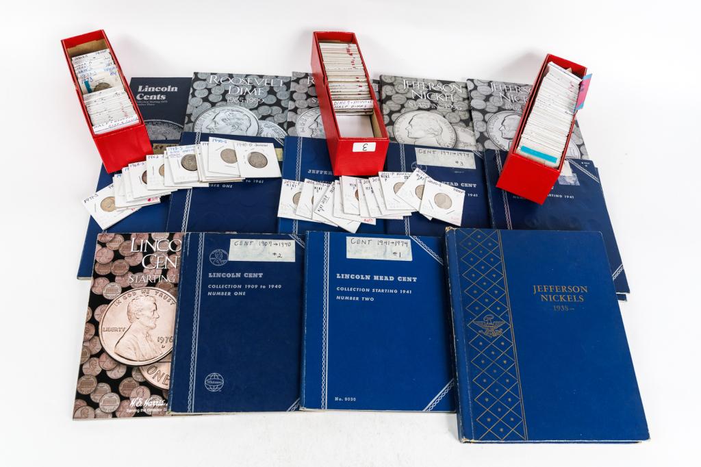 GROUP OF AMERICAN COINS.: American, 20th and 21st Century. One empty Statehood Quarters Collection 1999 to 2001 Whitman Coin Folder; One empty H.E. Harris & Co Washington Quarters 1999-2003 Volume 1 Folder; H.E. Harris & Co Wa