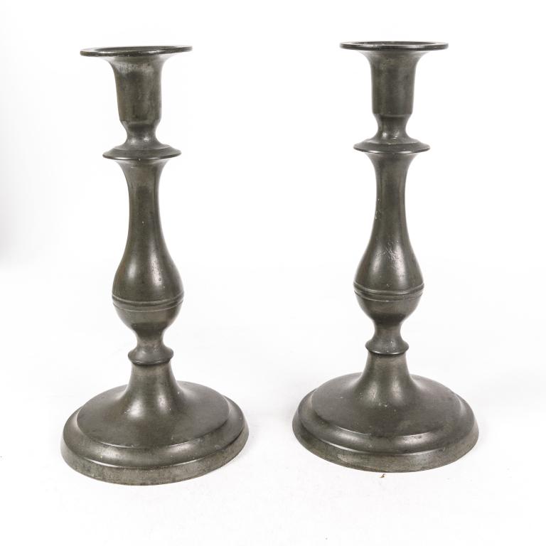 Pair Of Large Pewter Candlesitcks.