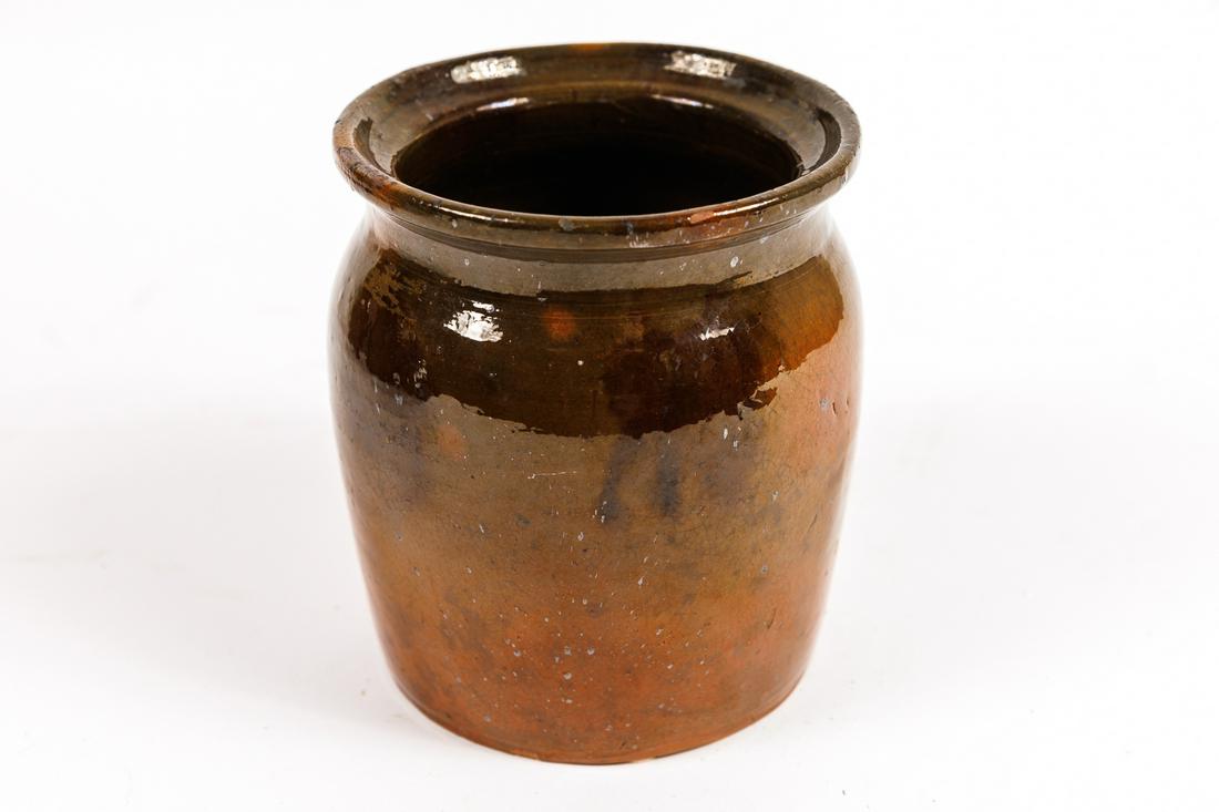 RED WARE JAR.: American, 19th Century. PA Origin Manganese decorated jar. 6"h.