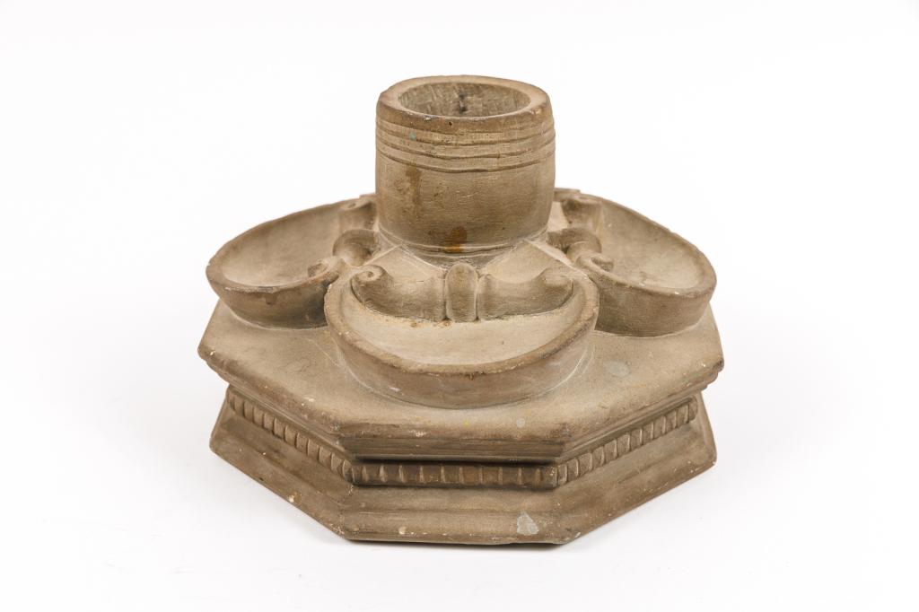FOLK ART CARVED STONE MATCH SAFE.: American, late 19th Century. 5.5"h. 7.375"w. 7.375"d.
